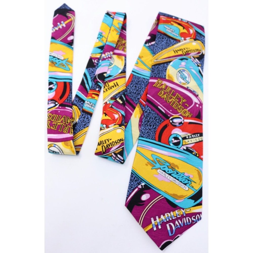 Harley Davidson Motorcycle 100% Silk Necktie RM Style Bike Graphic Cycle VTG Tie - Picture 2 of 11